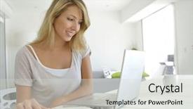  Presentation with self - Audience pleasing presentation theme consisting of self employment - saleswoman working from home backdrop and a light gray colored foreground