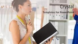  Presentation with beautiful floral border flower design - Presentation enhanced with self employment - thoughtful beautiful female fashion designer background and a  colored foreground