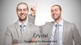  Presentation with self esteem - Beautiful slide deck featuring self esteem - funny businessman making the horns backdrop and a light gray colored foreground