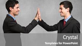  Presentation with self esteem - Audience pleasing slide deck consisting of self esteem - happy smiling man high fiving backdrop and a gray colored foreground