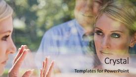  Presentation with self esteem - PPT theme featuring self esteem - man and woman looking background and a coral colored foreground