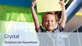 Presentation with alphabet - Amazing PPT layouts having self esteem - proud little boy showing his backdrop and a sky blue colored foreground