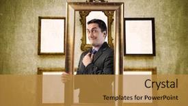 Presentation with elegant - Theme featuring self esteem - smiling elegant man holding background and a gold colored foreground