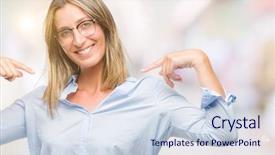  Presentation with self esteem - Colorful theme enhanced with self esteem - young beautiful business woman backdrop and a sky blue colored foreground