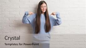  Presentation with white brick - Audience pleasing PPT theme consisting of self esteem - young chinise woman over white backdrop and a light gray colored foreground
