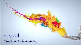  Presentation with paint bucket - Theme featuring self expression - close up of hand splashing background and a sky blue colored foreground
