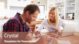  Presentation with employees working together - Presentation theme with self focused - man and woman working together background and a coral colored foreground