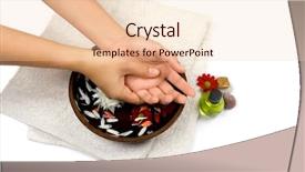  Presentation with self massage - Amazing slides having self hand massage as part of beauty and healthcare setting suitable for self pampering or spa isolated with copyspace backdrop and a lemonade colored foreground