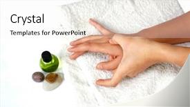  Presentation with self massage - PPT theme having self hand massage as part of beauty and healthcare treatment background and a white colored foreground