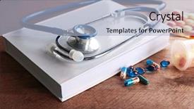  Presentation with medical book - Beautiful slide set featuring heart beat contains - stethoscope with open book backdrop and a light blue colored foreground