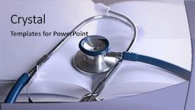  Presentation with medical book - Cool new PPT theme with self harm - stethoscope with open book backdrop and a light blue colored foreground