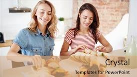 Presentation with kitchen - Slide deck consisting of self help group - two girls preparing sandwiches background and a coral colored foreground