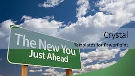  Presentation with improvement - Amazing PPT layouts having self improvement - new you green road sign backdrop and a light blue colored foreground