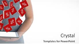  Presentation with percent - Audience pleasing presentation theme consisting of self interest - businesswoman touching tablet computer backdrop and a  colored foreground