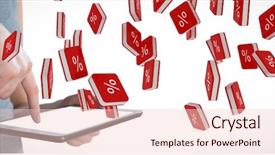  Presentation with percent - Colorful slides enhanced with self interest - mid section of businesswoman touching backdrop and a lemonade colored foreground