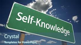  Presentation with knowledge - Audience pleasing PPT theme consisting of self-knowledge road sign backdrop and a ocean colored foreground