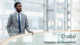  Presentation with african american leadership - Slide set consisting of self leadership - calm businessman of african-american ethnicity background and a sky blue colored foreground