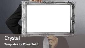  Presentation with picture frame - Presentation design featuring self management - businessman looking through an empty background and a gray colored foreground