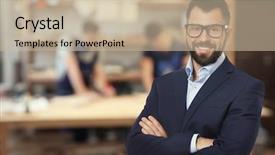  Presentation with management - PPT layouts featuring self management - owner of business and staff background and a mint green colored foreground