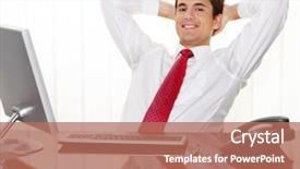  Presentation with successful - Audience pleasing theme consisting of self management - successful young manager sitting backdrop and a coral colored foreground