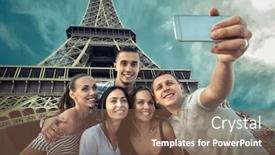  Presentation with world travel - Cool new slides with self of group friends on the one of the most popular travel place in world - eiffel tower backdrop and a tawny brown colored foreground