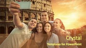  Presentation with world travel - Beautiful slide set featuring self of group friends on the one of the most popular travel place in world - roman coliseum backdrop and a tawny brown colored foreground
