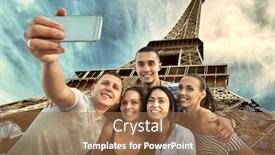  Presentation with world travel - Presentation theme consisting of self of group friends on the one of the most popular travel place in world - eiffel tower background and a coral colored foreground