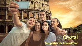  Presentation with world travel - Slide deck featuring self of group friends on the one of the most popular travel place in world - roman coliseum background and a tawny brown colored foreground