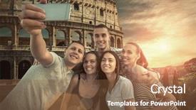  Presentation with world travel - PPT layouts enhanced with self of group friends on the one of the most popular travel place in world - roman coliseum background and a tawny brown colored foreground