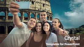  Presentation with world travel - Presentation theme with self of group friends on the one of the most popular travel place in world - roman coliseum background and a tawny brown colored foreground