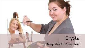  Presentation with art historical painting - Slides enhanced with self perception - overweight artist painting a picture-perfect background and a  colored foreground