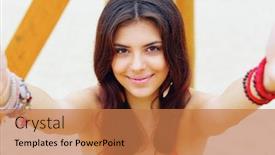  Presentation with young sing woman singing young - Theme enhanced with self-portrait of a young beautiful woman outdoors background and a coral colored foreground