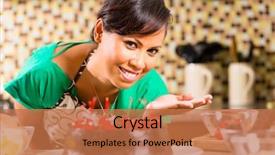  Presentation with chocolate dessert - Cool new PPT layouts with self presentation - asian woman presenting homemade chocolate backdrop and a coral colored foreground