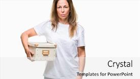  Presentation with moving libre - Beautiful slide deck featuring self storage - middle age hispanic woman moving backdrop and a white colored foreground