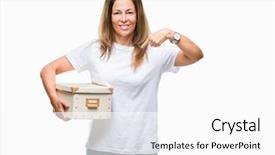  Presentation with moving 3d character - Presentation consisting of self storage - middle age hispanic woman moving background and a  colored foreground