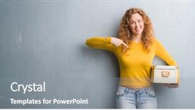  Presentation with grey - Cool new presentation theme with self storage - young redhead woman over grey backdrop and a  colored foreground