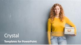  Presentation with sportswoman boxing woman - Presentation design enhanced with self storage - young redhead woman over grey background and a  colored foreground