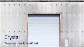  Presentation with textile factory sewing industrial - Audience pleasing slides consisting of self storage unit shutter door backdrop and a sky blue colored foreground