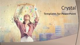  Presentation with story book - Colorful theme enhanced with self story - young funny girl with opened backdrop and a  colored foreground