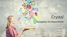  Presentation with book - Amazing slides having self story - young funny girl with opened backdrop and a soft green colored foreground