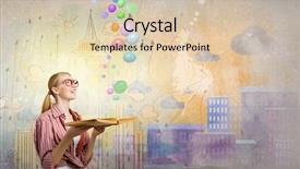  Presentation with book - PPT layouts having self story - young funny girl with opened background and a  colored foreground