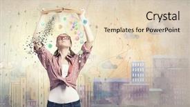  Presentation with story book - Amazing PPT theme having self story - young funny girl with opened backdrop and a  colored foreground