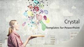  Presentation with story book conceptual open - Slides consisting of self story - young funny girl with opened background and a  colored foreground