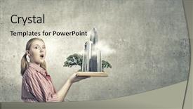  Presentation with book wide open - Slides consisting of self story - young funny girl with opened background and a light gray colored foreground