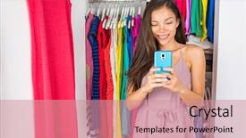  Presentation with closet - Amazing slide deck having selfie asian girl taking photo backdrop and a coral colored foreground