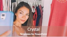  Presentation with smartphone app - Slide set featuring selfie asian girl taking photo background and a coral colored foreground