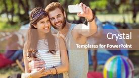  Presentation with music festival classic film - PPT layouts enhanced with selfie at a music festival background and a  colored foreground