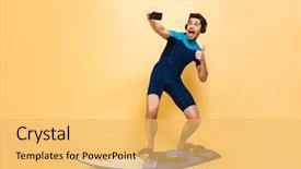  Presentation with yellow music - PPT theme having selfie by phone listening music background and a yellow colored foreground