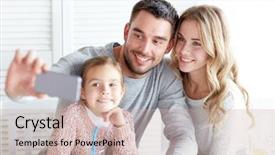  Presentation with restaurant family - Presentation featuring selfie by smartphone at restaurant background and a  colored foreground