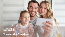  Presentation with restaurant family - Presentation theme consisting of selfie by smartphone at restaurant background and a coral colored foreground